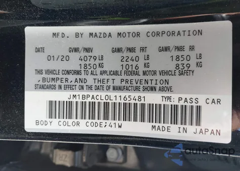 2020 Mazda 3 Select Package из США, поврежденный, VIN JM1BPACL0L1165481